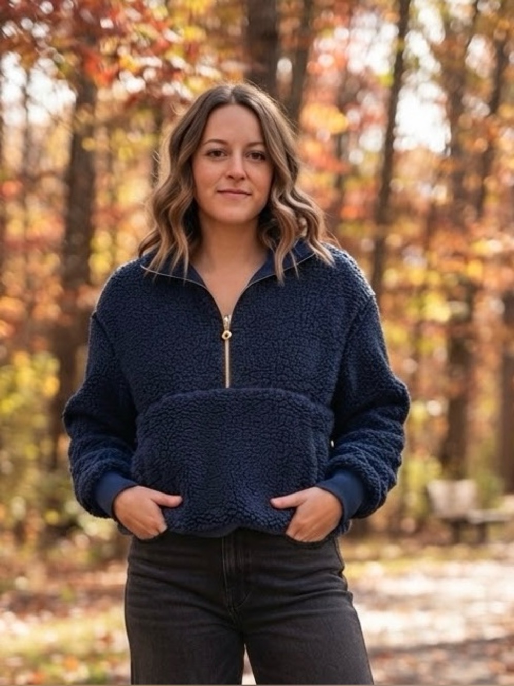 JoyLab Women's Navy Blue Sherpa Half-Zip Pullover